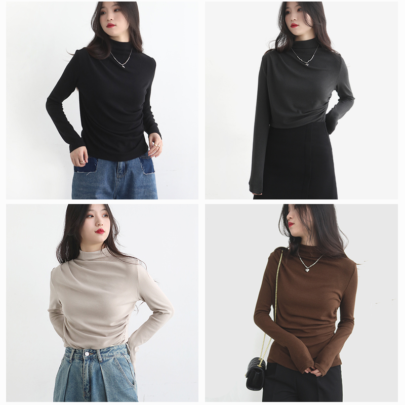 捏褶薄款打底衫百搭修身