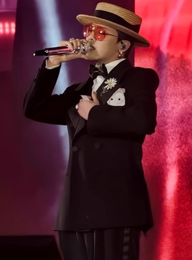 权志龙GD2025演唱会同款黑色绅士韩版休闲西服礼服马甲三件套