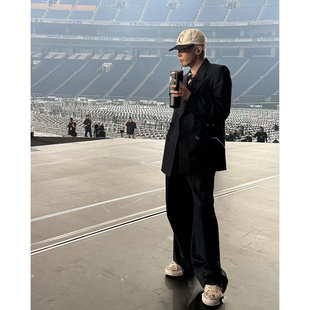 休闲商务西服套装 时尚 潮 修身 权志龙GD演唱会黑色枪驳领双排扣西装