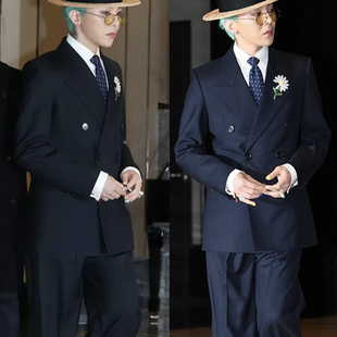 休闲高级感西服套装 权志龙GD同款 春秋时尚 修身 潮 藏青色双排扣西装