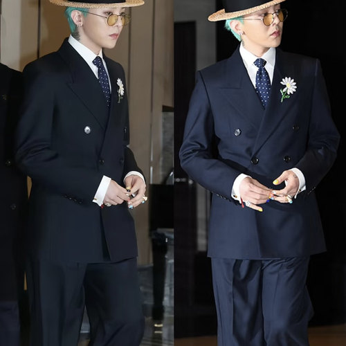 男士结婚双排扣修身条纹西服套装