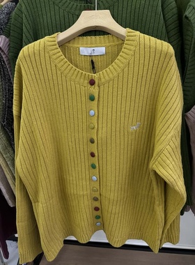 小王家19353春女神宽松大码胖mm休闲慵懒风刺绣彩扣针织毛衣外套