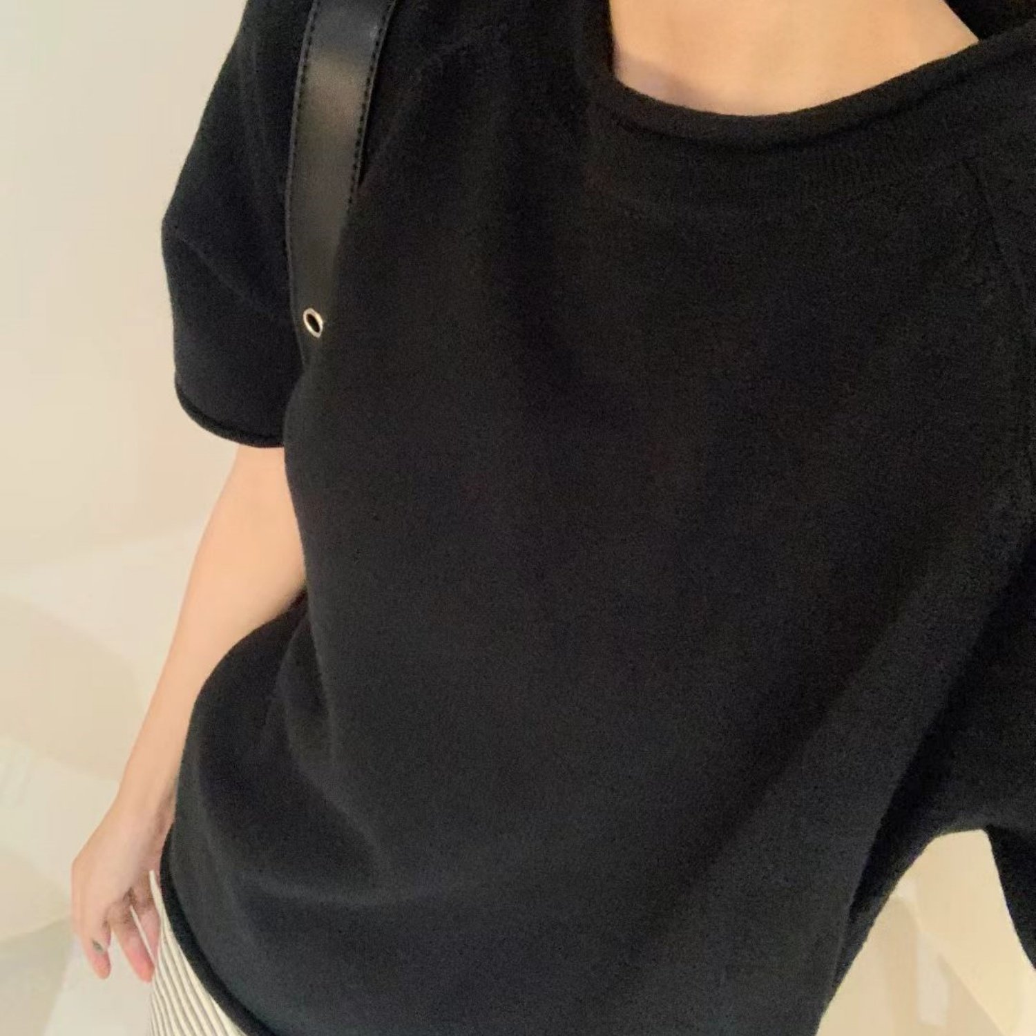 大7女装M12632秋冬卷边套头宽松大码胖mm慵懒休闲风短袖针织毛衣