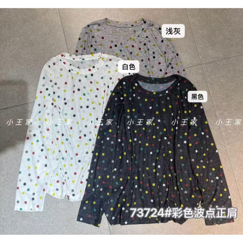 胖mm慵懒休闲风圆领彩色波点T恤