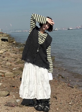 幕茄女装50817冬季宽松大码胖mm慵懒风破边针织开衫毛衣马甲背心