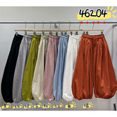 胖mm慵懒休闲风高腰抽绳阔腿灯笼长裤 宽松大码 韩版 WE女46204春季