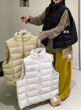 大7女装32655冬韩版宽松大码胖mm慵懒休闲风立领抽绳排骨羽绒马甲