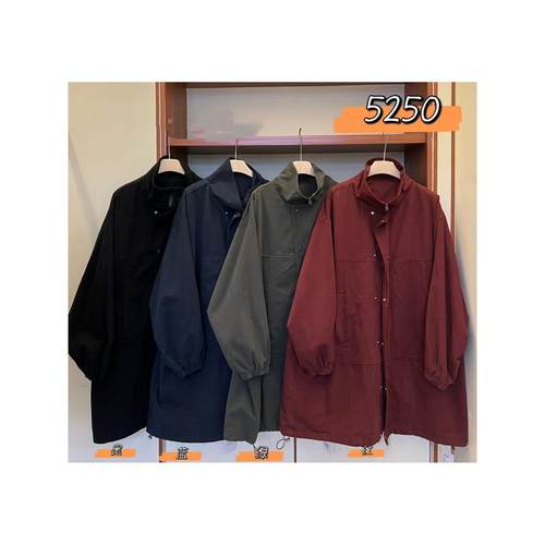 WE女装5250秋冬韩版宽松大码胖mm慵懒松弛风立领抽绳长款风衣外套