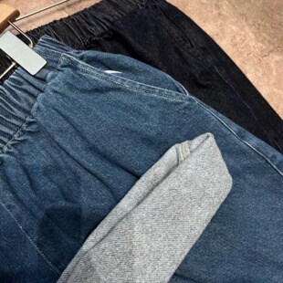 宽松休闲高腰抓绒哈伦萝卜牛仔长裤 韩版 胖mm大码 印木女996969冬季