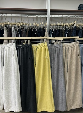 becabeau女161133冬韩版宽松大码胖mm休闲风加绒直筒束脚卫裤长裤