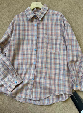 小王家90209早春新款韩版宽大码松胖mm休闲百搭慵懒格子长袖衬衫