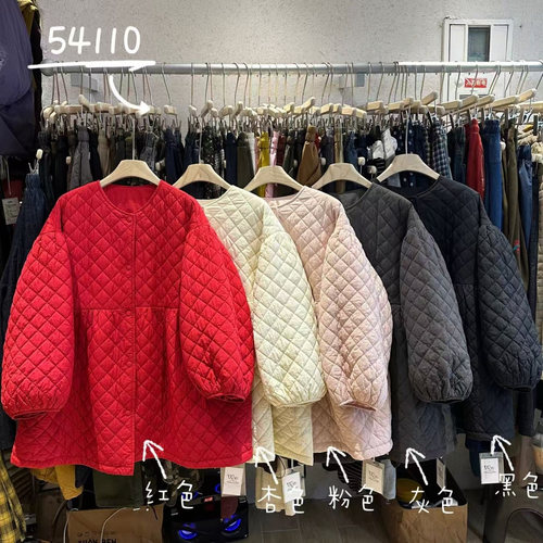 胖mm慵懒松弛菱格棉服减龄外套