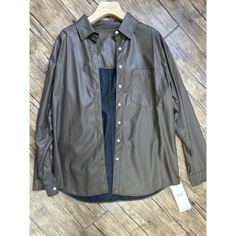 大码胖mm休闲通勤长袖皮衣衬衫