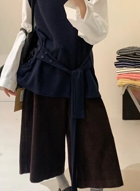 大7女装21695秋冬季酷飒宽松大码胖mm慵懒松弛风灯芯绒阔腿八分裤