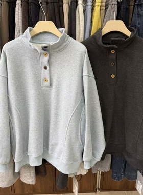 becabeau女装561907冬季新品宽松大码胖mm慵懒休闲风立领加绒卫衣