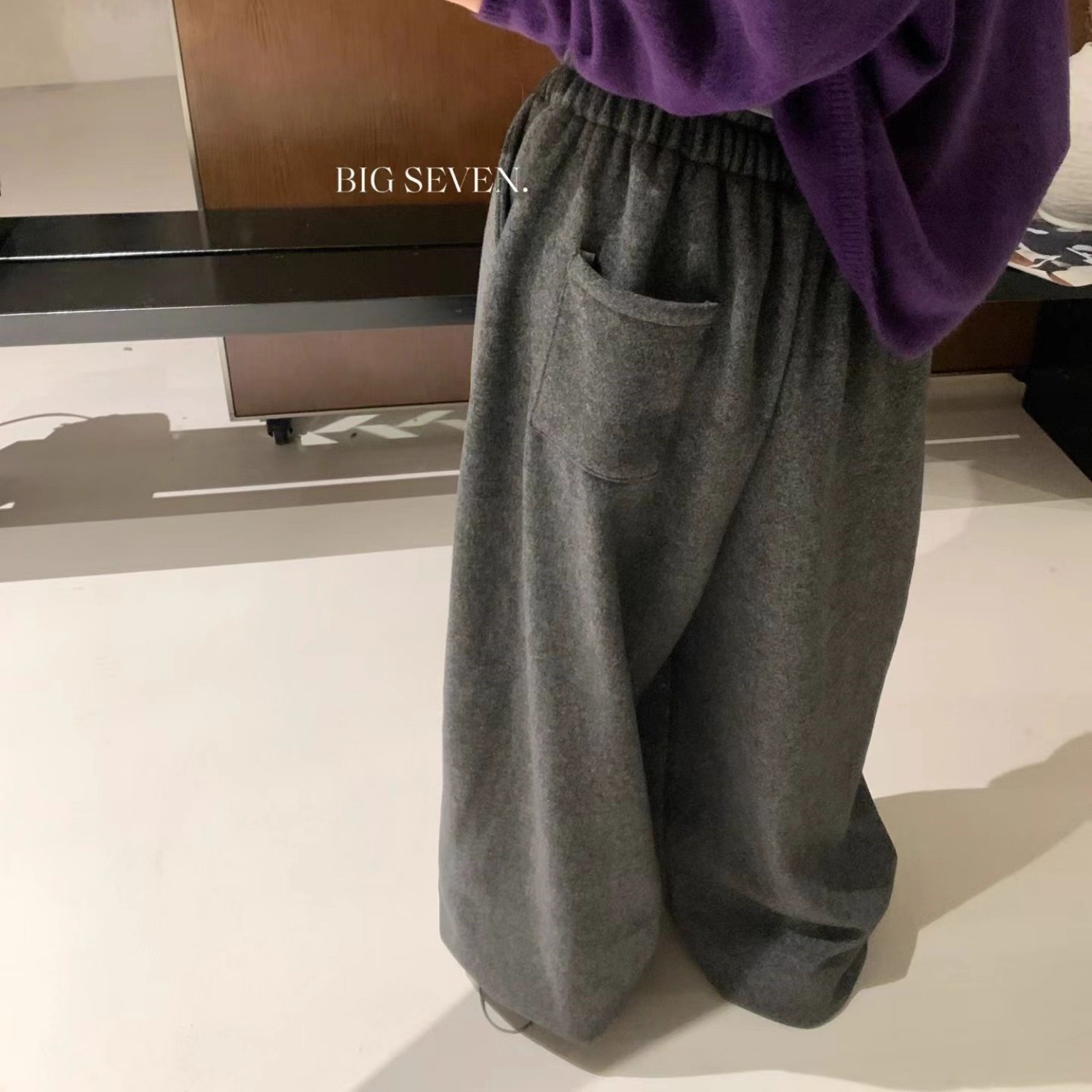 大7女装21765冬季酷飒宽松大码胖mm休闲高腰收脚阔腿加绒气球长裤