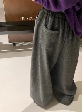 大7女装21765冬季酷飒宽松大码胖mm休闲高腰收脚阔腿加绒气球长裤