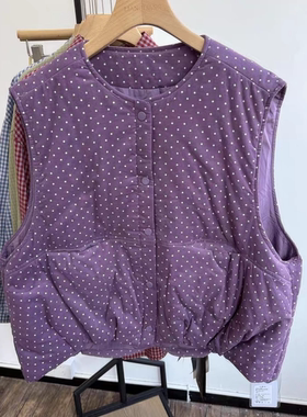 WE女装55290冬季新品宽松大码胖mm慵懒休闲风圆领波点加厚棉马甲