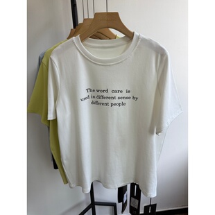 小王家73534早春新款韩版宽松大码胖mm慵懒休闲风字母正肩短袖T恤