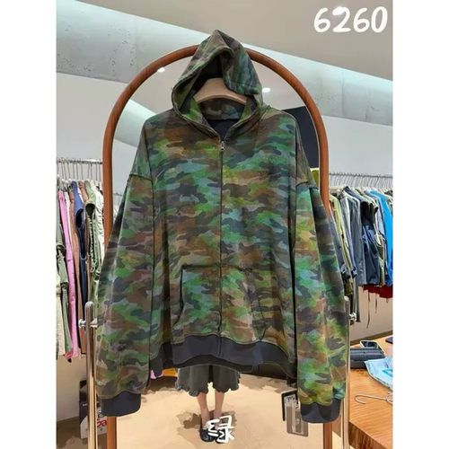 胖mm慵懒风迷彩连帽拉链开衫外套