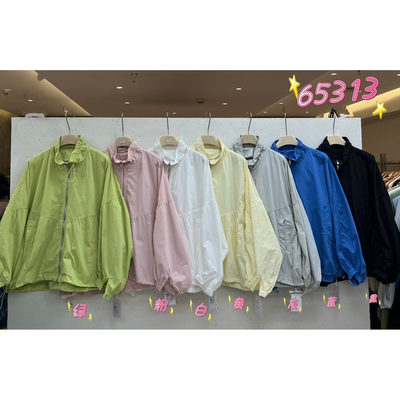 WE女65313春夏新品宽松大码胖mm慵懒休闲风立领抽绳长袖防晒外套