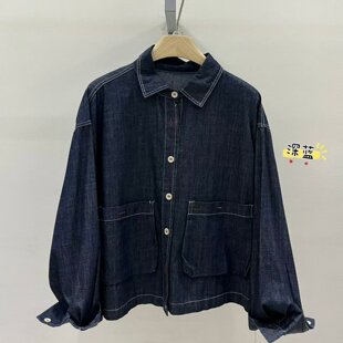 WE女装55241春矮胖MM韩版宽松大码慵懒休闲风大口袋牛仔衬衫外套