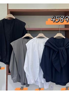 WE女45893秋韩版宽松大码胖mm慵懒松弛风披肩设计感长袖衬衫上衣