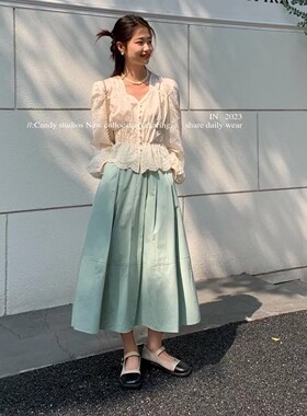 糖果小个子温柔风夏季百褶裙法式显瘦通勤百搭长款半身裙伞裙A型