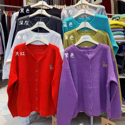 慵懒休闲风圆领针织毛衣开衫外套