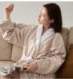 W五星酒店浴袍无帽长款男女睡袍超细纤维情侣浴衣秋冬棉亲肤舒适