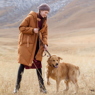 专柜正品撤柜断码清仓连帽羽绒服中长款焦糖色韩版加厚冬季灰鸭绒
