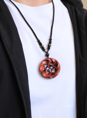 小叶紫檀木手工双面镂空挂件吊坠时来运转八方来财平安扣路路通