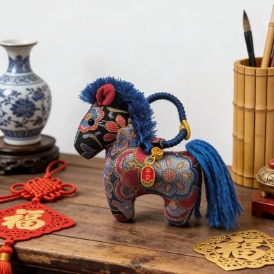 手工缝制宋锦马到成功挂件手工刺绣挂饰中国风立体玩偶平安符礼物