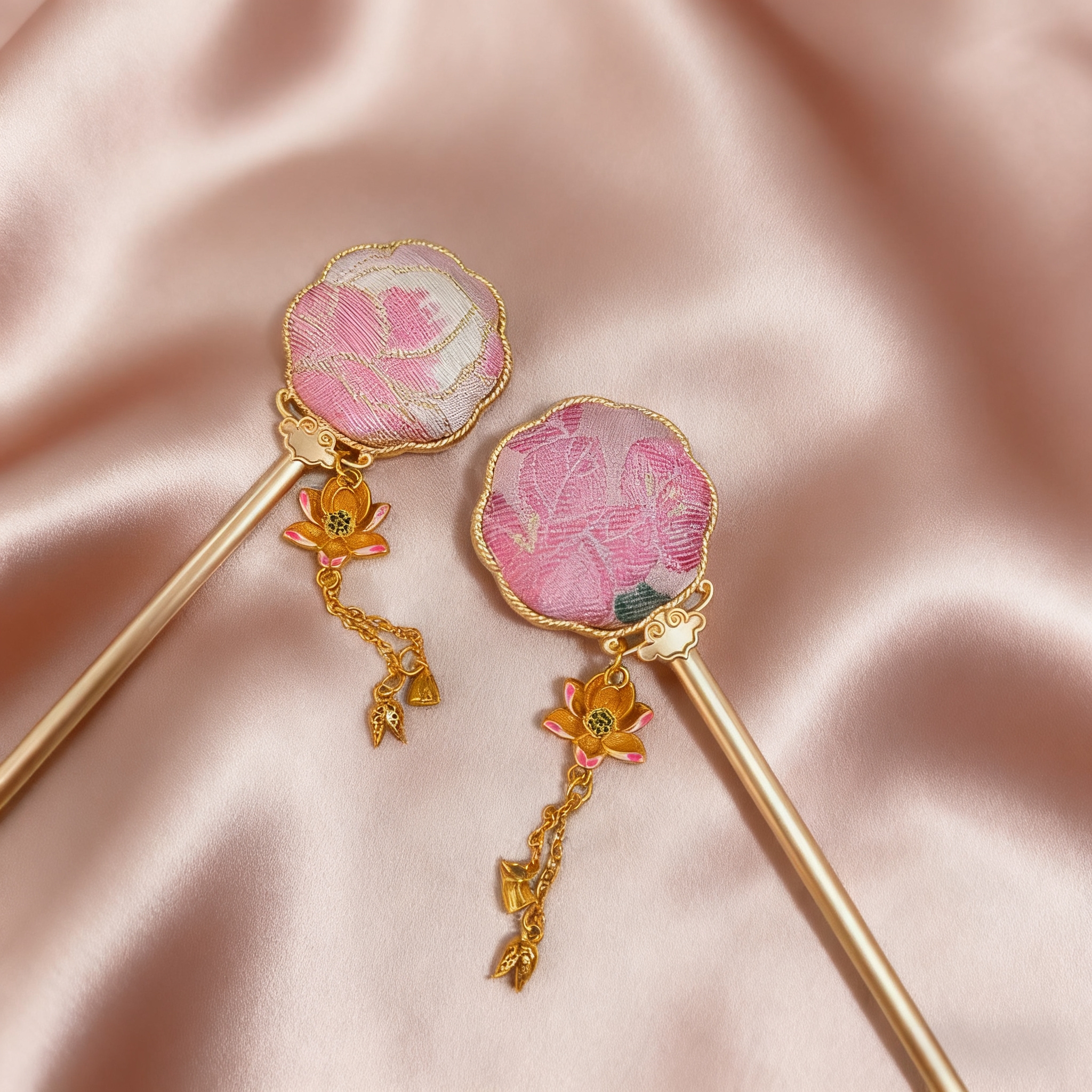 宋锦手工发簪宝相花月琴发钗簪子古风新中式发饰旗袍汉服配饰