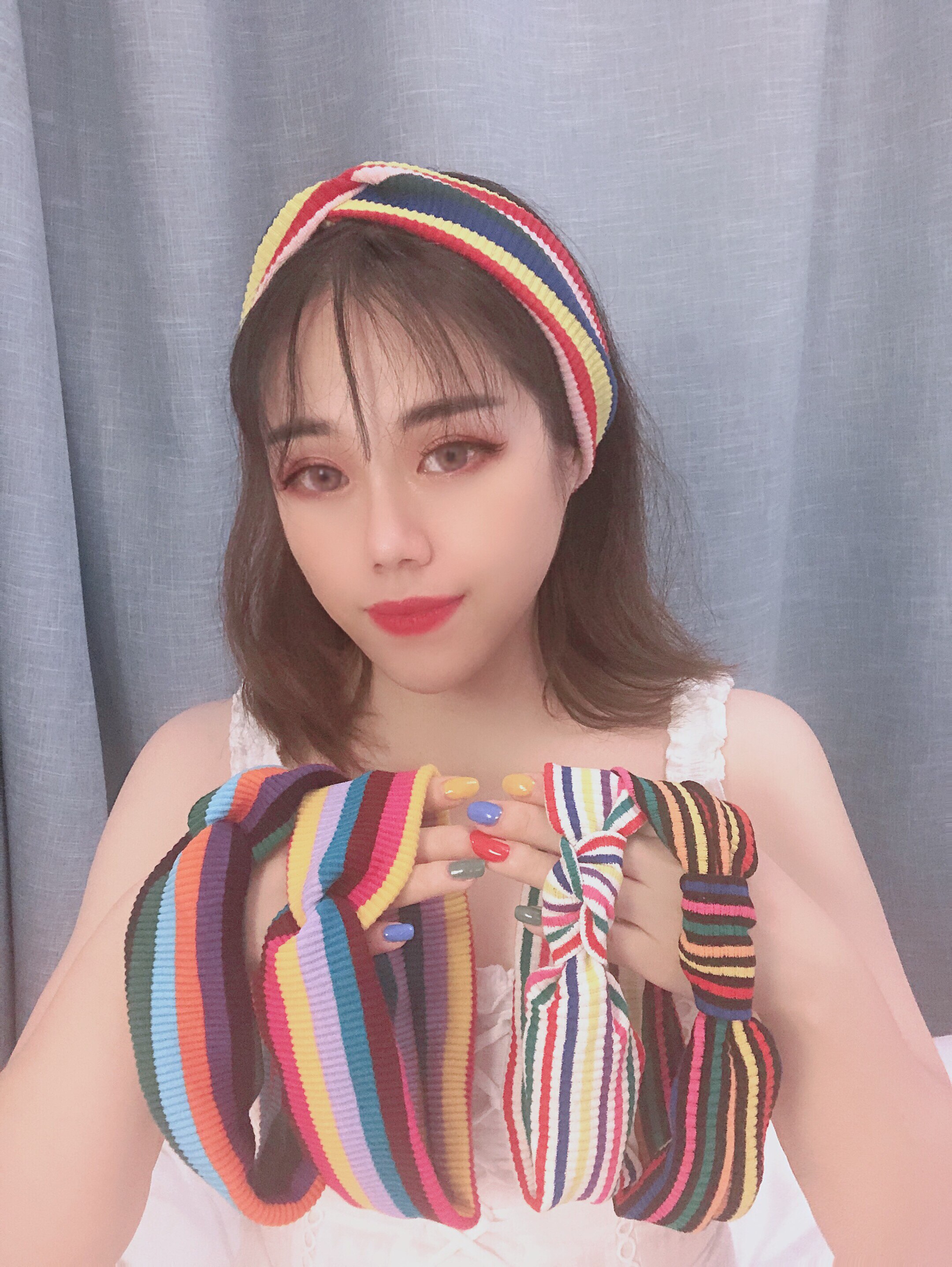 韩国进口元气少女风条纹打结发带