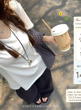 FF BLUE 妮味穿搭 100棉2色V领百搭T恤慵懒早春炒旧磨边简约上衣