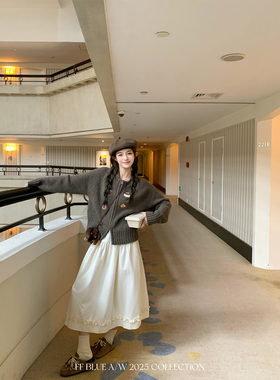 FF BLUE 入秋私语 100棉秋日百搭舒适花边大裙摆半裙木耳边长裙女