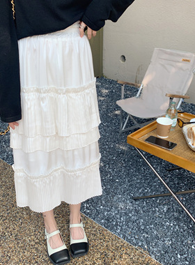 FF BLUE 早秋嫩妹标配 设计感百褶蛋糕半裙 2色入~