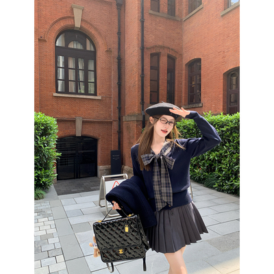 FFBLUE秋季套装格纹拼接