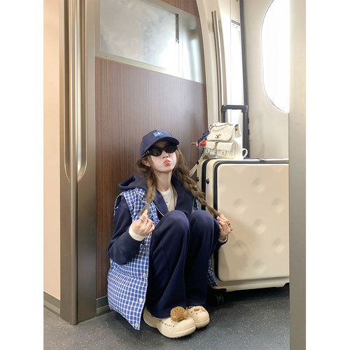 FFBLUE可拆卸袖子格纹棉服