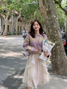 原创梦幻紫色渐变针织衫 紫罗兰花园 女毛衣气质温柔上衣 BLUE