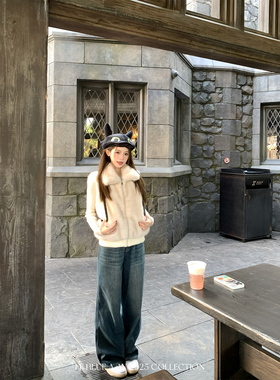 FF BLUE 里斯本黄昏 水洗质感加绒直筒水洗牛仔裤休闲长裤秋冬女