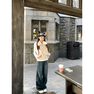 休闲长裤 水洗质感加绒直筒水洗牛仔裤 里斯本黄昏 秋冬女 BLUE