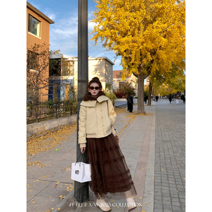 柔软高密网纱木耳边蛋糕纱裙女百搭a字半身裙 摩洛哥冬日 BLUE