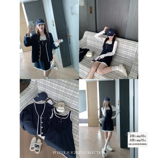 50棉运动休闲甜酷风撞色卫衣背心裙开衫 早秋学妹 三件套 BLUE