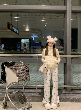 FF BLUE 米奇妙妙屋 2色百搭米奇印花加绒卫裤慵懒风休闲直筒长裤