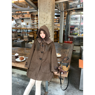 FF BLUE焦糖司康 60羊毛林娜琏同款牛角扣大衣学院风复古毛呢外套