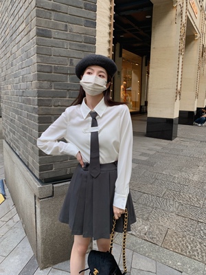 长袖衬衫学姐复古领带扣复古领带