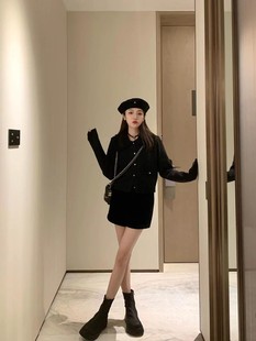 GIRL.黑色花瓣翻领毛衣气质内搭针织衫 女洋气外套 BLUE