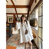 纯棉花瓣领风琴褶衬衫 奶油无花果 连衣裙绝美高级感短裙 BLUE